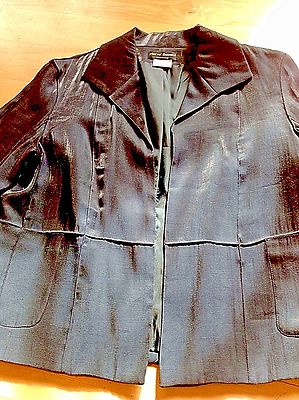 HARVE BENARD Shiny Black Lagenlook Deconstructed AVANT GARDE Artsy Jacket M L 10