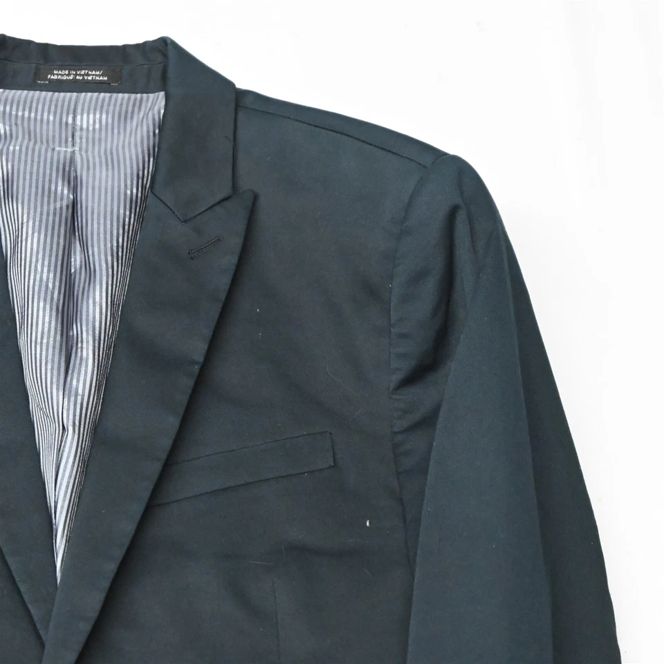 Express 38S Black Brushed Cotton Peak Lapel Mens Blazer Suit Jacket Sport Coat - Image 2 of 4