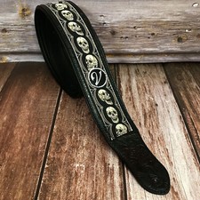 Handmade Padded Metal Black Skull Guitar Strap  - Vtar Vegan Guitar Straps