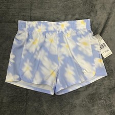 Adidas Running Athletic Shorts Girls Large 14 Light Blue Daisy Print Lined