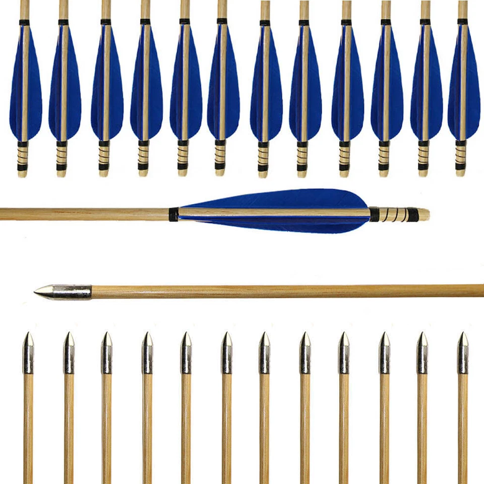 31inch Traditional Hunting Archery Wood Arrows 5" Nature Feathers Shoot Practice - Image 3 of 4