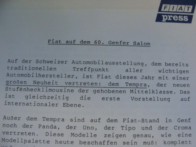 Cartella stampa Fiat salone auto 1990 Uno Croma Panda Elettra press - Immagine 3 di 4