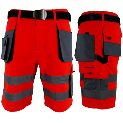 Arbeitshose Kurze Hose Kurz Bermuda Shorts Leuchtrot Grau Gr. S - XXXL