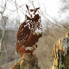 Garden Decor Corten Steel Animals Metal Owl Shaped Ornament Outdoor Lawn Yard