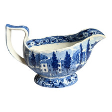 Antique Historical Staffordshire Blue Transferware Gravy Sauce Boat &ndash; Hoboken NJ