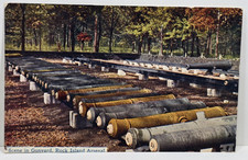 Vintage Postcard Scene Gunyard Rock Island Arsenal Illinois IL Military Cannons