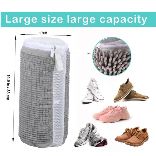 Grey Chenille Shoe Wash Bag 17 x 38 cm, photo 2