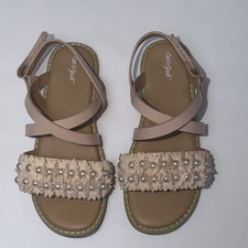Cat Jack Girls Strappy Sandals Pink-Beige Floral Pearl Open Toe Size 12