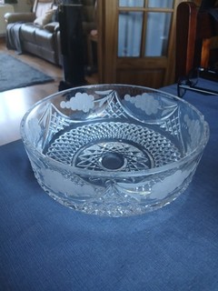 VINTAGE SCHWERE GLAS KLEINIGKEITEN/SALATSCHALE MIT TRAUBEN GEÄTZTEM DESIGN