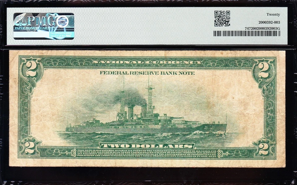 VERY NICE *RARE* Bold & Crisp VF 1918 $2 "BATTLESHIP" FRBN Note! PMG 20! 84367A - Image 3 of 3