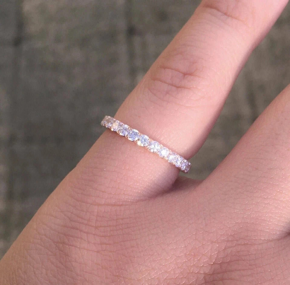 1.80Ct Round Cut Real Moissanite 18K Rose Gold Plated Full Eternity Wedding Band - Image 3 of 4