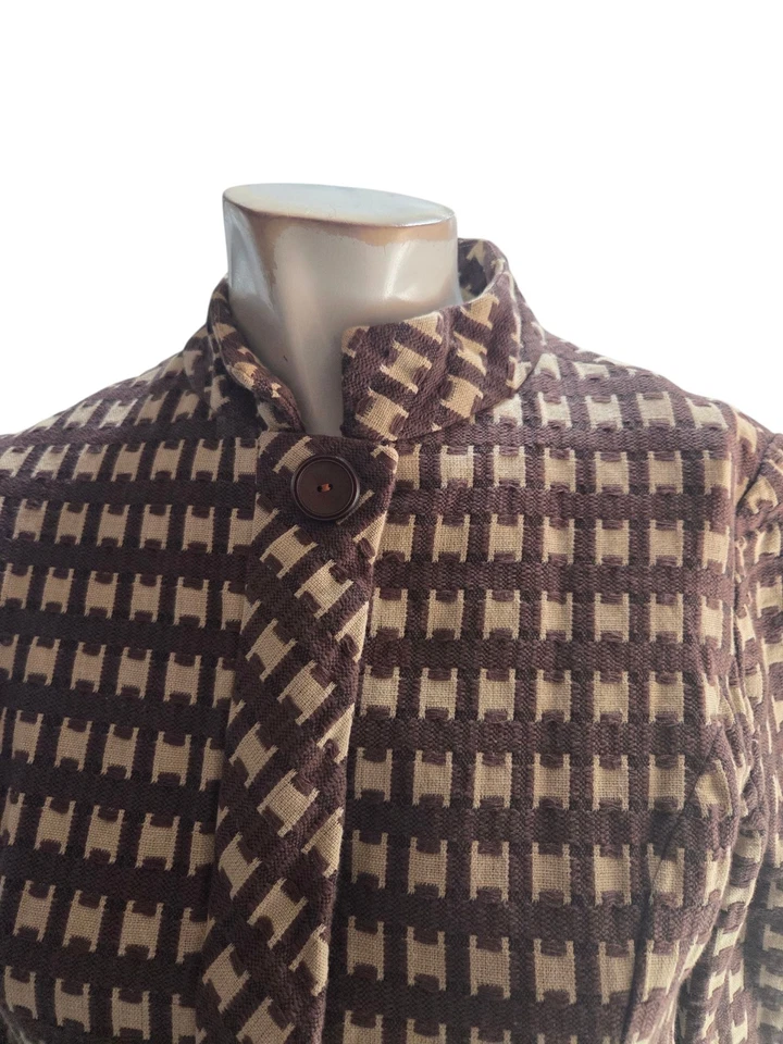 Carlye Women's Dress Medium Vintage 1950s 60s Brown Wool Monogram Knit Mod - Image 3 of 4