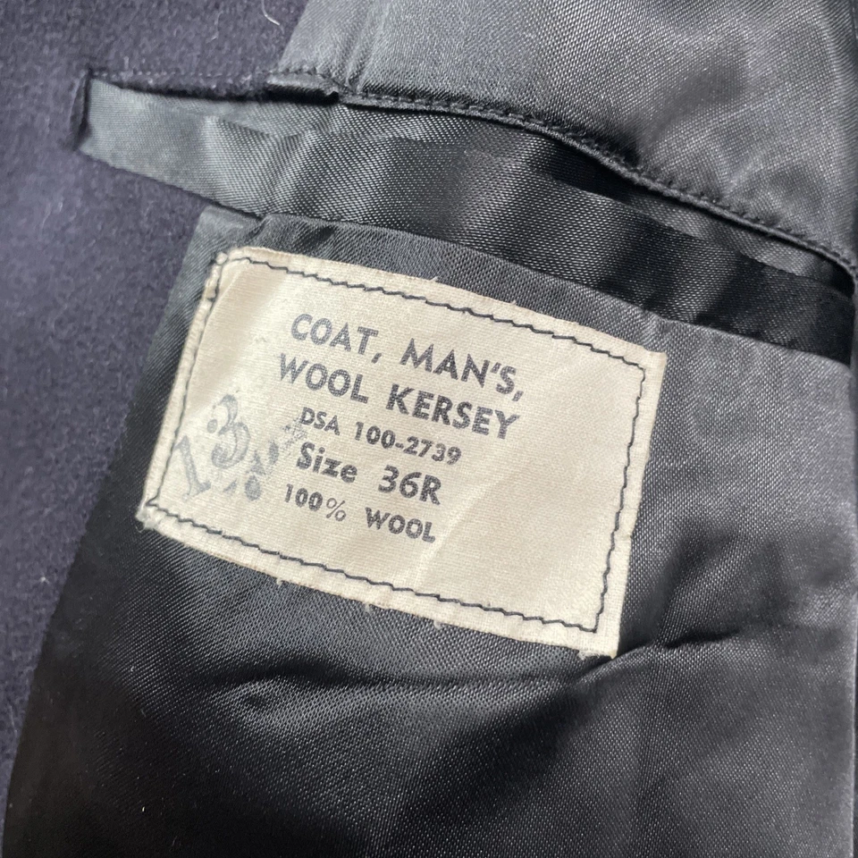 Vintage Navy Army Wool Trench Coat Mens Size 36 R Blue Pea Coat Double Breasted - Image 2 of 4