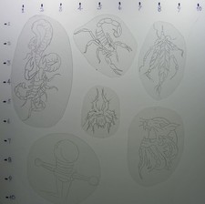 Vintage 80's Acetate Tattoo Stencils "Small Tats set 11". Good condition.