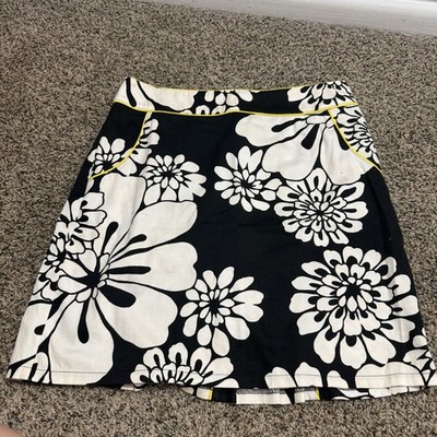Y2k Boston Proper Black and White Floral Skirt with Yellow Trim Size 12 Boho