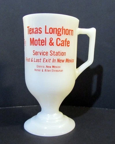 VTG TEXAS LONGHORN MOTEL CAFE Gas Oil New Mexico advertising Pedestal Coffee Mug