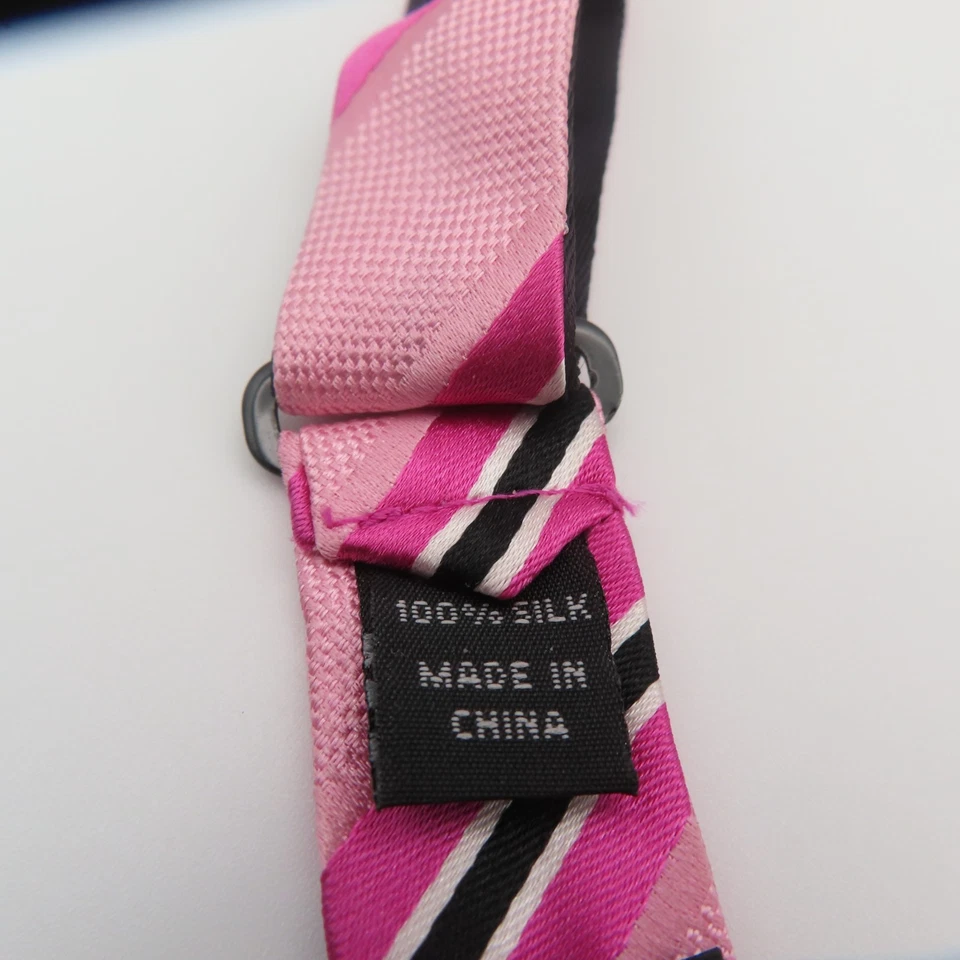 Pajarita Nicole Miller rosa negro a rayas 2,25" de ancho autocorbata seda Foto 4 de 4