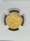 NGC VF DETAILS 1856 S $3 INDIAN PRINCESS HEAD GOLD PIECE DAMAGE