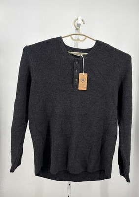 Marine Layer Henley Sweater Mens XL Charcoal Heather Cotton Wool Blend Re-Spun