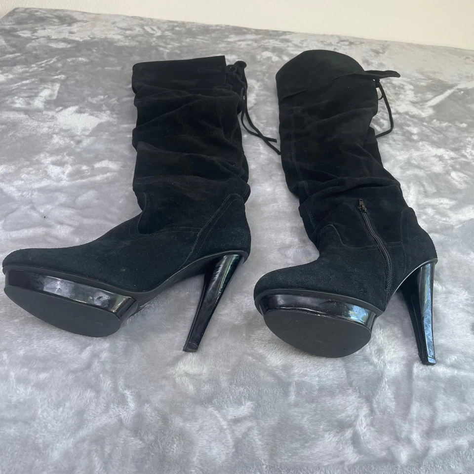 Botas stiletto femininas Steve Madden coxa alta tamanho 10 couro camurça desleixada boho - Imagem 4 de 4