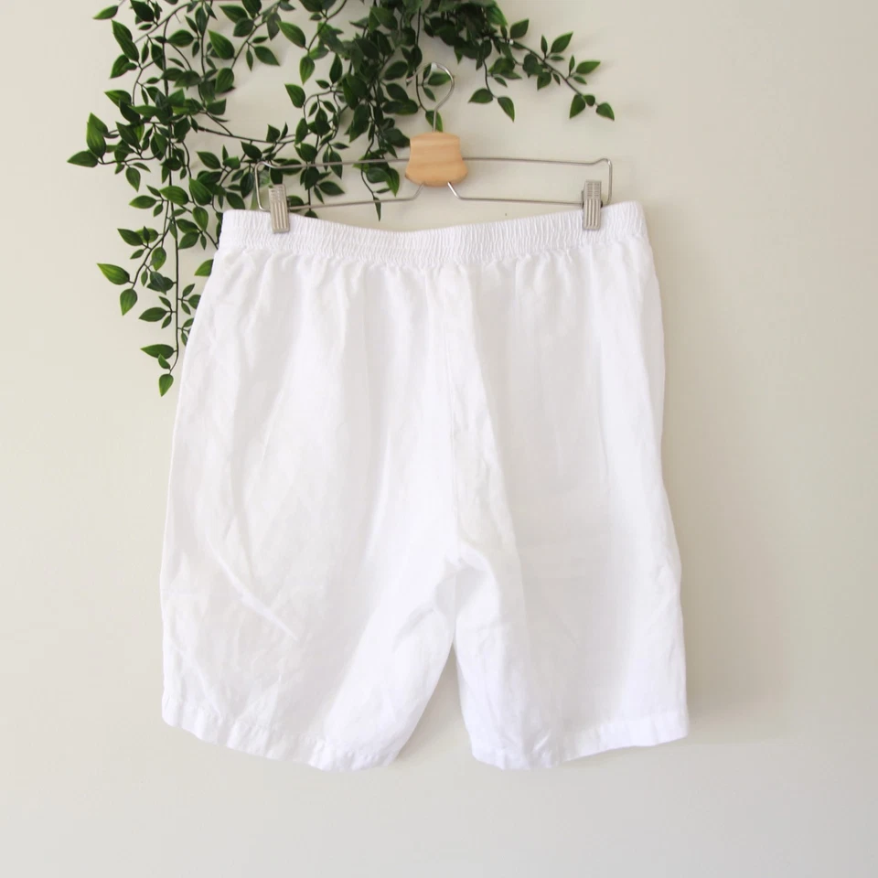 Pantalones Cortos Eileen Fisher Blanco Lino Orgánico Banda Trasera Elástica Talla Mediana Foto 3 de 4