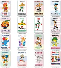 Juego de 16 imanes de armario de 2" x 3" para mascotas de la Copa Mundial de la FIFA 1966-2026