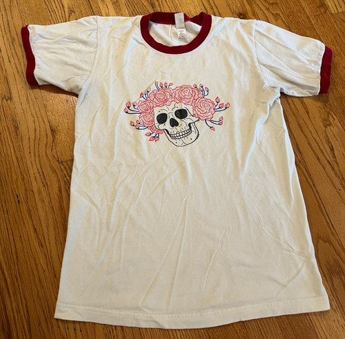 Grateful Dead Skull & Roses Ringer Shirt Size Men's Small
