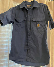 Carhartt Men’s Blue Short Sleeve Button Front Cotton Woven Work Shirt Size Small