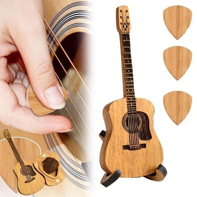 Classic Wooden Guitar Pick Box with Stand – No Engraving, Ready to Gift