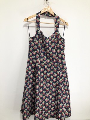 Joe Browns Kleid Größe 16 Marine Kirsche Neckholder Pin Up Rockabilly Knielang
