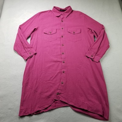 Zanzea Shirt Dress Womens Size XXL Pink Button Front Maxi Plus Cotton