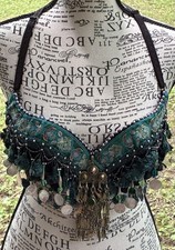 Vintage Heavily Embellished Bellydance Bra With KUCHI Tribal Pendant Coins Beads