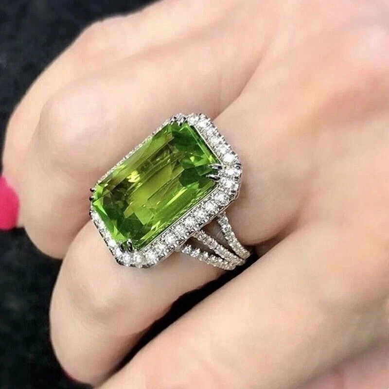 Anello Con Peridoto Verde Naturale Da 55 Carati In Argento Sterling 925 – Gioiello Personalizzabile, Ipoallergenico, Taglie Dalla 4 Alla 13
