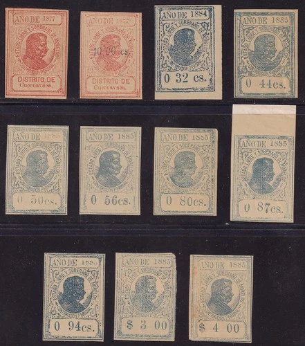 Mexico - Group of 1880's Morelos Revenue Stamps (2 scans)
