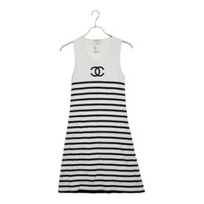 CHANEL cotton COCO Mark Sleeveless striped knit dress, size 36 Women 【Used】