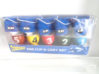Thunderbirds Eierbecher und Cosy 5er Set Sammlerstücke Marks and Spencer - Neu