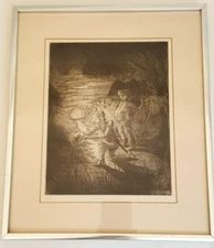 JK THOMPSON ENGRAVING PRINT 'GOLDEN HELMET' 6/50 SIGNED NUMBERED FRAMED