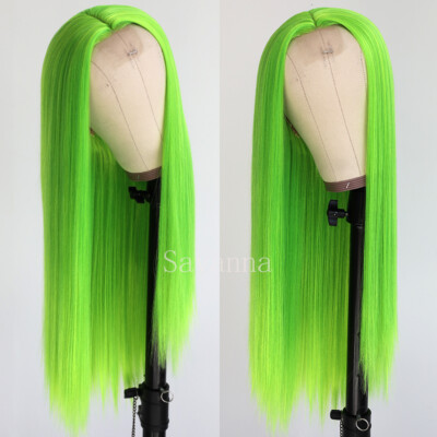 Green Synthetic Hair Wigs Heat Safe for Women Long Straight
