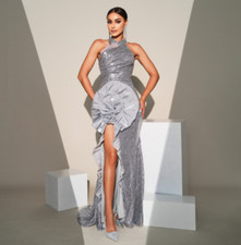 Womens Sequin Halter Slit Falbala Hip Package Evening Dress Cocktail Prom 