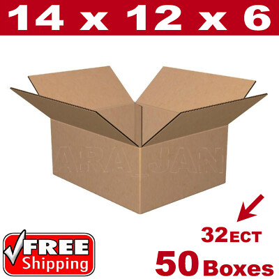 50- 14x12x6 Cardboard Boxes Mailing Packing Shipping Box 32ECT Corrugated Carton