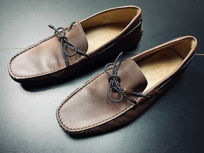 TODS CITY GOMMINO BROWN TEXTURED LEATHER SLIP ON LOAFERS  display picture 1