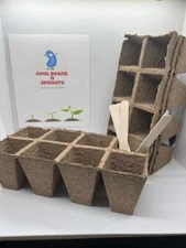 Peat Moss Planting Pots, 8 cell strip w/Label Sticks. 8 cell/2x3 pot Square.