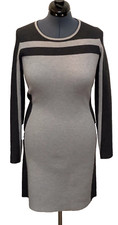 Athleta M Gray Wool Blend Color Block Washable Long Sl Shift Sweater Dress EUC