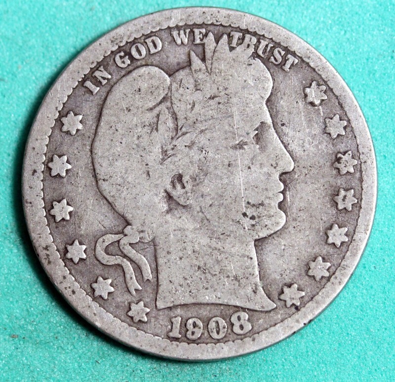 Estate Find 1908 - S Barber Quarter!!  #J20881