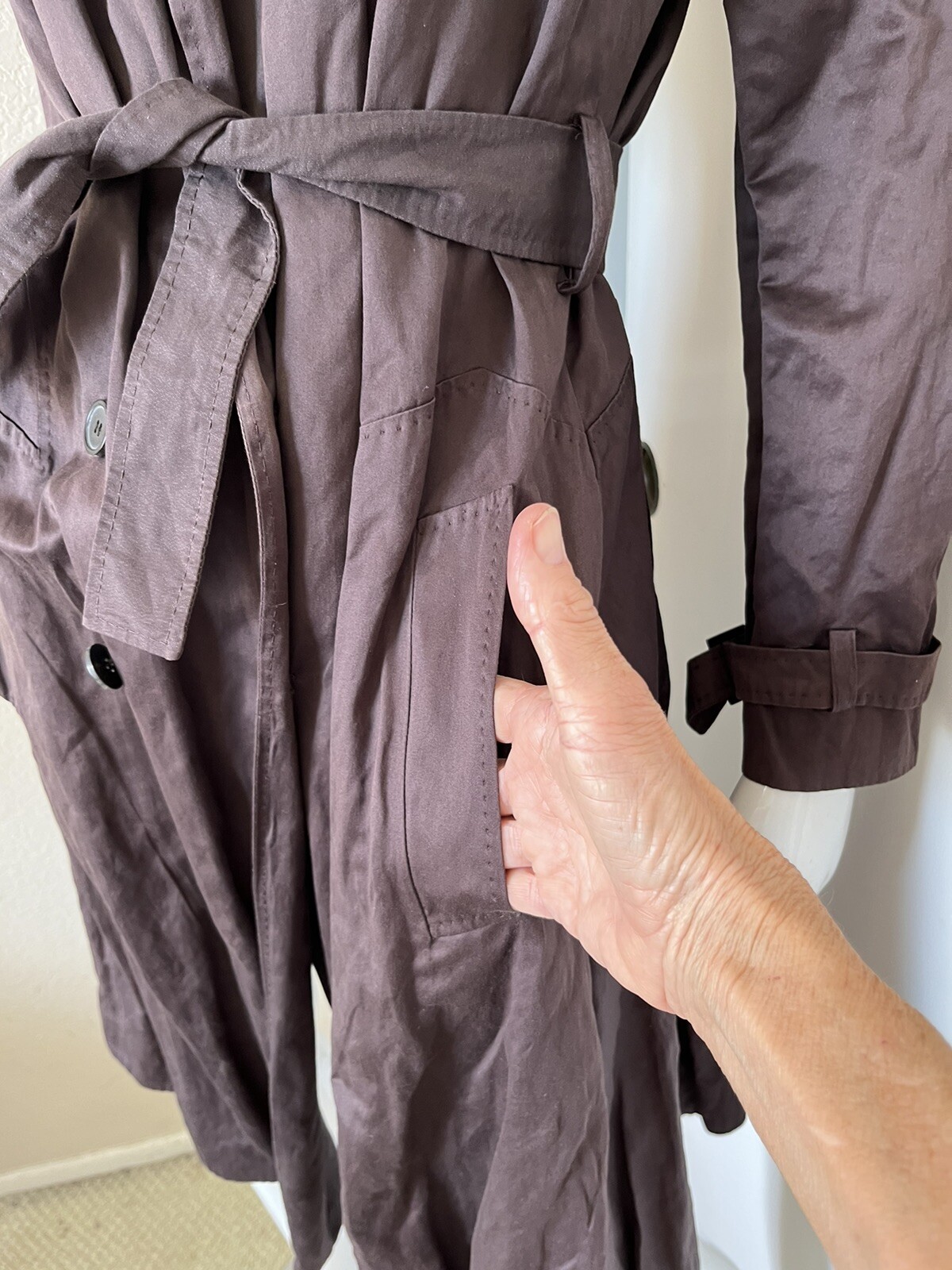 VIONNET VINTAGE! Dark Brown Cotton/Metal Belted Lined Trench Coat Sz EU 44 image 5
