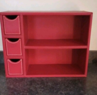 Multi-Purpose Faux Leather 3 Drawer 2 Shelf Organizer - Red - Unique