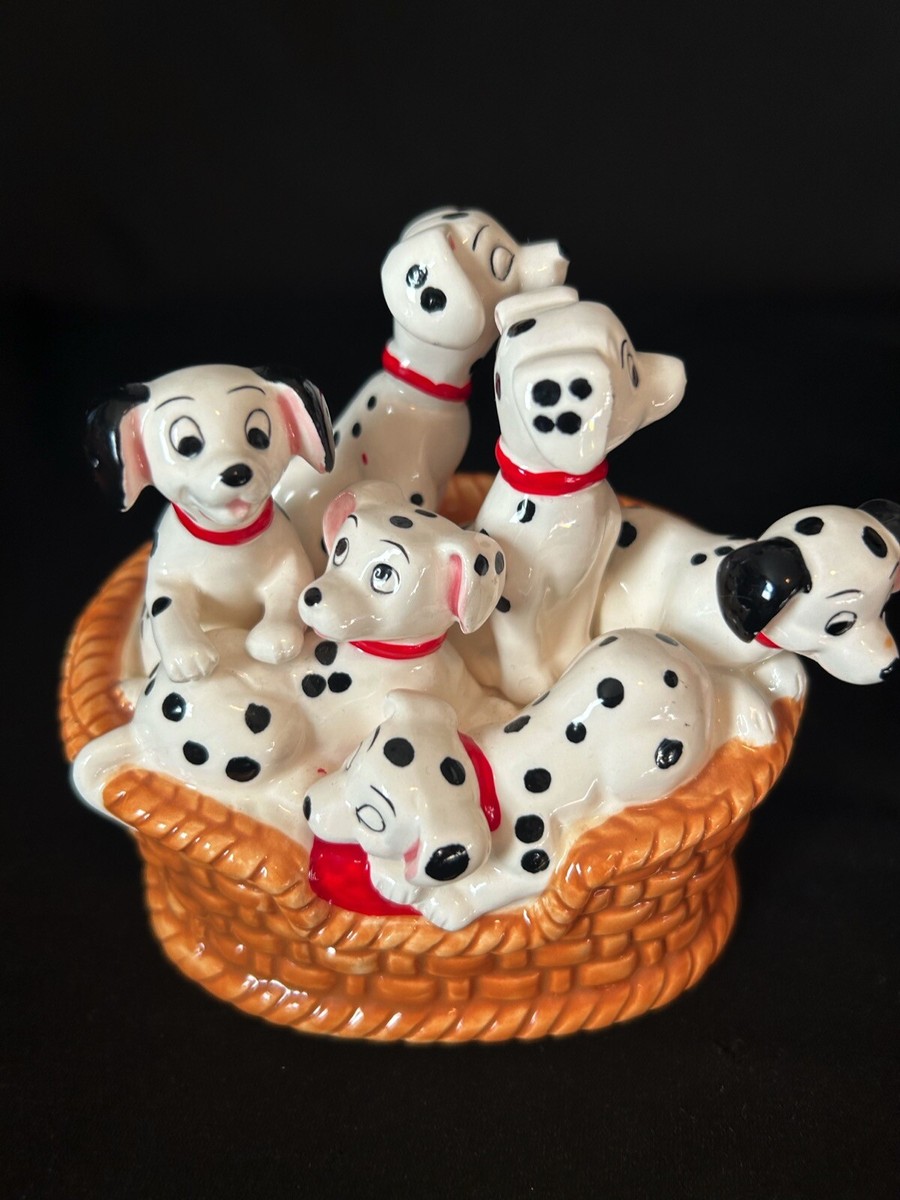 Vintage Schmid Disney 101 Dalmatians Ceramic Music Box Puppies in