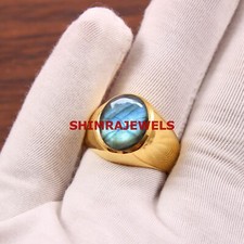 Nat&uuml;rlich Labradorite Edelstein Mit Vergoldet 925 Sterlingsilber Men Ring #1048