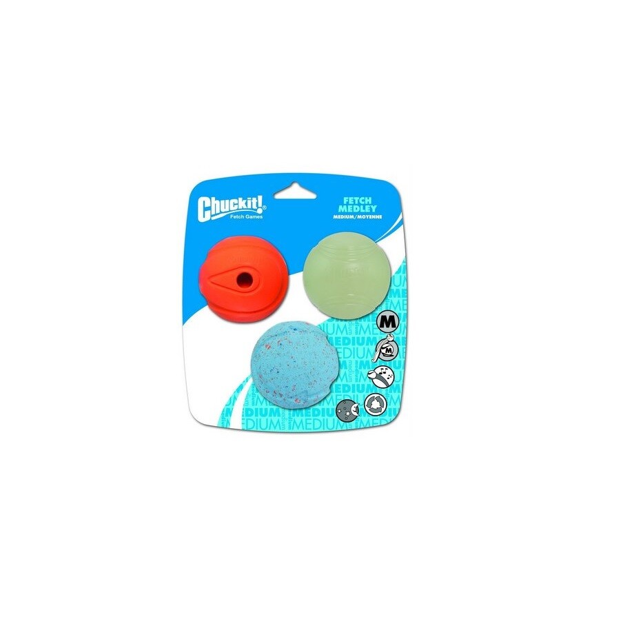 Fetch Medley for Dog Toy Whistler Max Glow Rebouce Assorted 3 Pack M