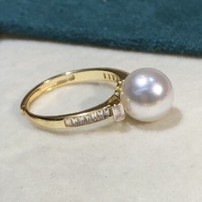 Gorgeous AAAA 8-9mm Real Natural Akoya White ROUND Pearl Ring 925S